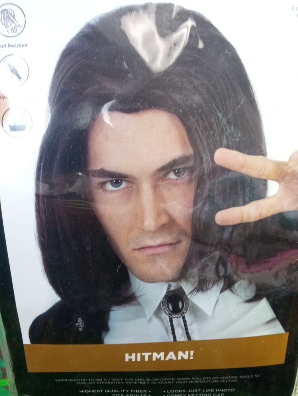 👻 Hitman! Men's Dark Brown Costume Wig - Picture 4 of 5